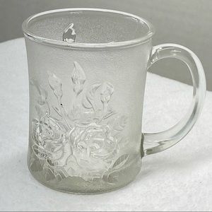 Vintage glass Pasari Liva pressed roses frosted Cup/Mug Tea Party Shabby Chic